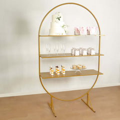 3-Tier Metal Oval Cupcake Dessert Stand Gold for Luxurious Event and Party Settings 6.5ft