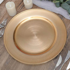 6-Pack Acrylic Round Charger Plates 13" in Gold with Beaded Rim, Dinner Charger Event Tabletop Decor