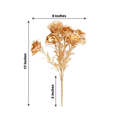2-Pack Artificial Rose Bloomed Flower Bouquet Metallic Gold - Lustrous Faux Floral Arrangement for Seasonal Displays & Luxurious Decor Themes 17"