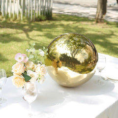 2-Pack Gazing Globe Mirror Ball Reflective Hollow Stainless Steel Gold Spheres - Decorative Outdoor Garden Display 12"