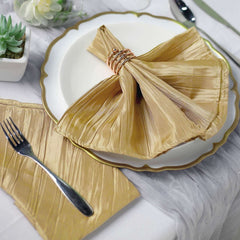 5 Pack Taffeta 20"x20" Napkins Gold - Accordion Crinkle Style Dinner Napkins for Upscale Dining