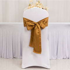 5 Pack Lamour Satin 6"x106" Chair Sashes Gold - Stylish Reusable Decorative Bows for Weddings & Gatherings