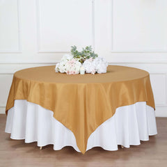 Polyester 90"x90" Table Overlay Square Tablecloth Gold - Wrinkle-Resistant & Durable Table Cover for Events