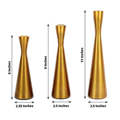Set of 3 Hourglass Taper Candle Holders Gold Metal Nordic European Design - Tabletop Decor 8", 9", 11"