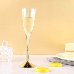 6-Pack Plastic Champagne Flutes Clear/Gold - Stylish Disposable Glasses for Toasts 5oz