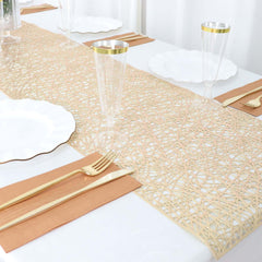 Plastic Woven Vinyl 13"x6ft Table Runner Metallic Gold - Non-Slip & Reversible Tabletop Decor