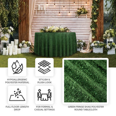 Polyester 120" Round Tablecloth Green with Shaggy Fringe Table Cover