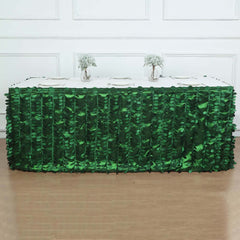 Taffeta Fabric 17ft Table Skirt Green 3D Leaf Petal Design - Exquisite & Stylish Event Table Cover