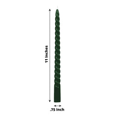 12 Pack 11" Hunter Emerald Green Premium Unscented Spiral Wax Taper Candles, Long Burn Wick Dinner Candle Sticks
