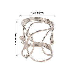 4 Pack Silver Metal Napkin Rings, Hollow Woven Style With Rhinestones, Elegant Napkin Holders