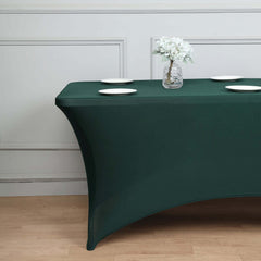 Stretch Spandex 96"x30" Rectangle Table Cover Hunter Emerald Green - Durable Form-Fitting Tablecloth