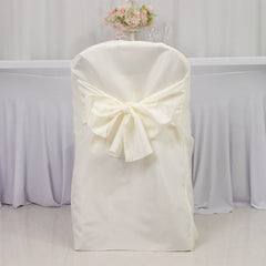 10-Pack Polyester Slip-On Folding Chair Covers with Attached Sashes – Ivory Durable Reusable Covers for Wedding & Event Decor