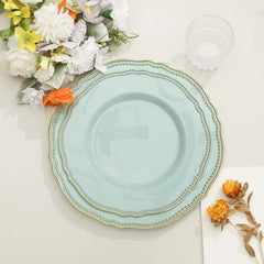 10-Pack Plastic Dinner Plates in Jade with Gold Scalloped Rim - Disposable Party Plates 9"