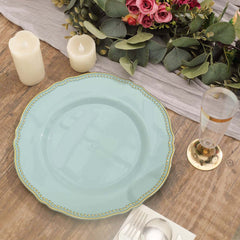 10-Pack Plastic 10" Dinner Plates in Jade with Gold Scalloped Rim - Disposable Large Party Plates