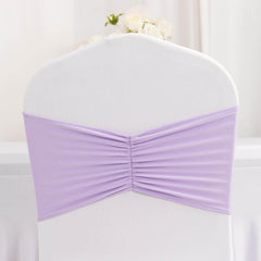 5 Pack Spandex Chair Sashes Lavender Lilac Ruffled Style - Wide Easy to Use Stretch Chair Bands 8"x13"