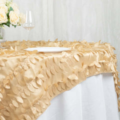 Taffeta 72"x72" Table Overlay Square Tablecloth Champagne - 3D Leaf Petal Table Cover