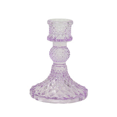 6-Pack Glass Taper Candlestick Holders Diamond Pattern Design Lavender Lilac - Reversible Crystal Pillar Votive Stands 4"