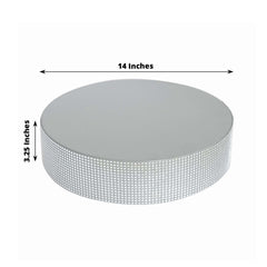 Metal Pedestal Cake Stand Round Design with Rhinestones Silver - Cupcake Holder and Dessert Table Centerpiece 14"