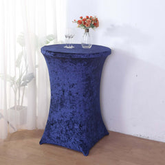 Crushed Velvet Spandex 30" Round Cocktail Table Cover Navy Blue Smooth Highboy Tablecloth