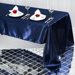 Satin Rectangular 60"x126" Tablecloth Navy Blue - Smooth and Lustrous Table Cover