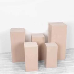 Set of 5 Nude Spandex Rectangle Pedestal Stand Covers, Stretchable Pillar Prop Covers - 160 GSM