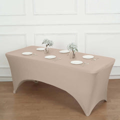 Stretch Spandex 6ft Rectangle Tablecloth Nude - Durable Form-Fitting Table Cover