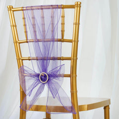 5 Pack Organza Chair Sashes Purple - Reusable Sheer Chair Bows 6"x108"