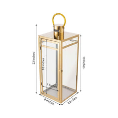 Stainless Steel Candle Lantern Vintage Top Design Gold - Outdoor Metal Patio Lantern Centerpiece 22"