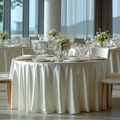 Scuba Round Tablecloth 120″ Pearl White with Rhinestone Accents – Seamless, Wrinkle-Free, Stain-Resistant Event Linen