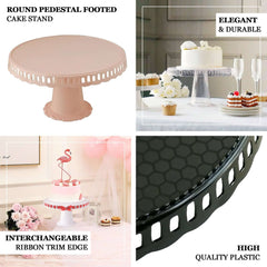 4-Pack Plastic Round Pedestal Cake Stands Black for Dessert Presentation 13"