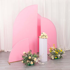 Set of 4 Matte Pink Spandex Half Moon Chiara Backdrop Stand Covers, Custom Fitted Wedding Arch Covers - 2.5ft,5ft,6ft,7ft