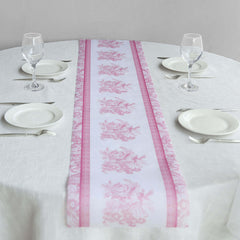 5 Pack Disposable Table Runners 11"x108" White with Pink Floral Pattern - Non-woven Stylish Kitchen Dining Table Decor