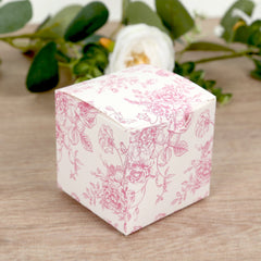 25 Pack Candy Treat Favor Boxes in French Toile Pattern - Matte Pink and White Party Gift Boxes, Cardstock Paper - 3"x3"