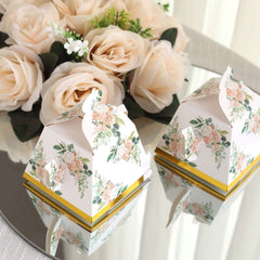 25 Pack Pink Peony Floral Mini Teapot Party Favor Boxes with Gold Edge, Tea Time Gift Boxes - 5"x4"