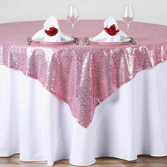 Sequin 72"x72" Table Overlay Square Tablecloth Pink - Sparkly Table Cover