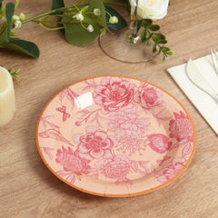 50-Pack Paper Round Dessert and Dinner Plates in Dusty Rose Spring Floral Print with Gold Rim for Table Decor 7", 9"
