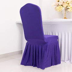 Spandex Chair Cover with Ruffle Pleated Skirt for Banquet Chairs Purple - 1-Piece Stretch Fitted Slipcover