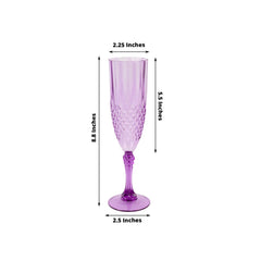 6-Pack Plastic Wedding Toast Flutes Purple Transparent Crystal Cut Style - Reusable Champagne Glasses 8oz
