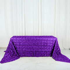 Satin 90"x156" Rectangle Tablecloth Purple - Grandiose 3D Rosette Table Cover with Seamless Finish