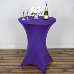 Spandex 30" Round Cocktail Table Cover Purple - Easy to Maintain Stretch Fitted Highboy Tablecloth