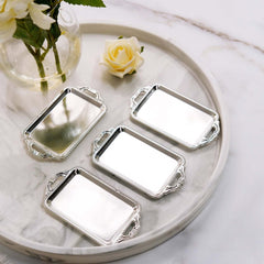 12-Pack Display Trays Party Favor Rectangular Design Silver - Mini Serving Platters for Candy and Desserts 4"