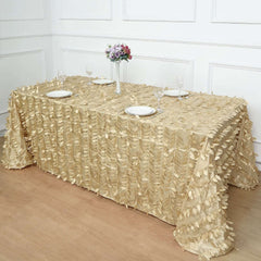 Taffeta 90"x132" Rectangle Tablecloth Champagne | 3D Leaf Petal Design Seamless Table Cover