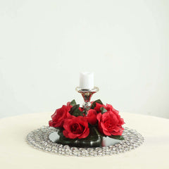 4 Pack 3" Red Artificial Silk Rose Flower Candle Ring Wreaths