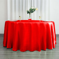 Satin 120" Round Tablecloth Red - Stylish Seamless Table Cover