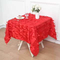 Taffeta 54"x54" Square Tablecloth Red 3D Leaf Petal Table Cover