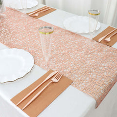 Plastic Woven Vinyl 13"x6ft Table Runner Metallic Rose Gold - Non-Slip & Reversible Tabletop Decor