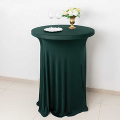 Spandex 30" Round Cocktail Table Cover Skirt Hunter Emerald Green With Natural Wavy Drapes