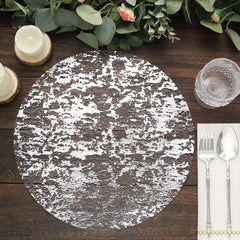 50-Pack Table Placemats Foil Design Metallic Silver Round - Mesh Disposable Shiny Dining Mats 13"