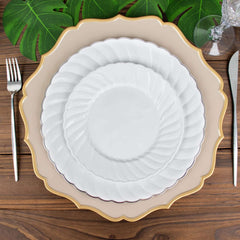 12-Pack Plastic Dessert Plates White Flair Rim - Sturdy Disposable Salad Plates 7.5"