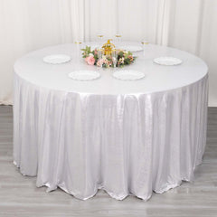 Sequin Dots Polyester Round 120" Tablecloth Shimmering Silver - Wrinkle Free & Sparkling Table Cover